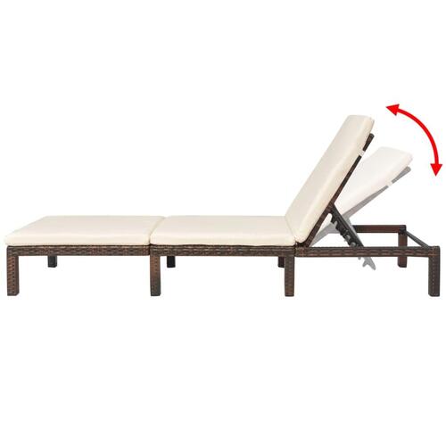Liggestol med hynde polyrattan brun