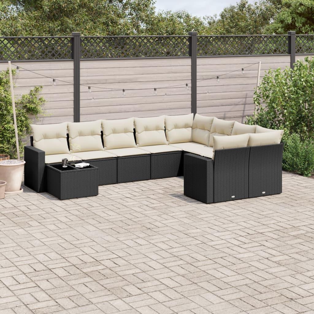 Sofasæt til haven 10 dele med hynder polyrattan sort