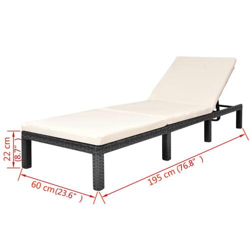 Liggestol med hynde polyrattan sort