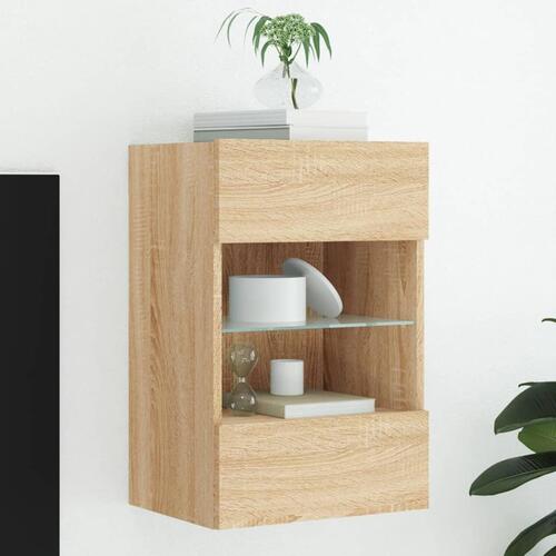Væghængt tv-bord med LED-lys 40x30x60,5 cm sonoma-eg