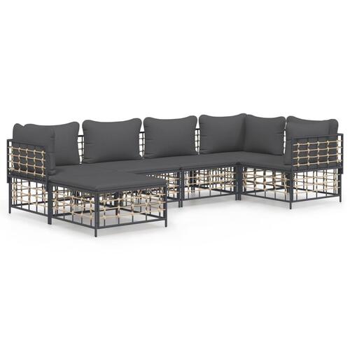 Loungesæt til haven 6 dele med hynder polyrattan antracitgrå
