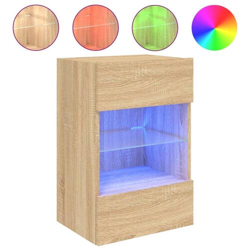 Væghængt tv-bord med LED-lys 40x30x60,5 cm sonoma-eg