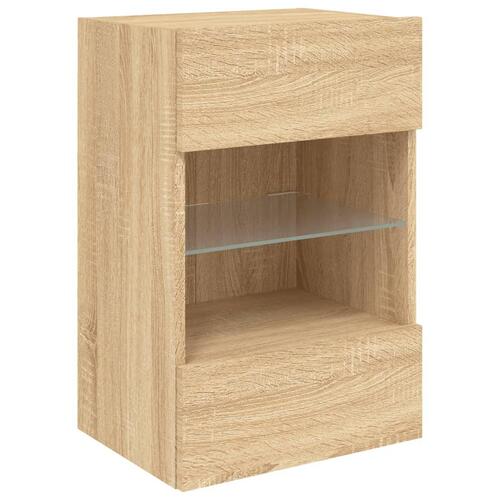 Væghængt tv-bord med LED-lys 40x30x60,5 cm sonoma-eg