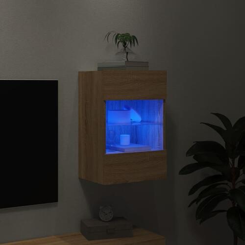 Væghængt tv-bord med LED-lys 40x30x60,5 cm sonoma-eg