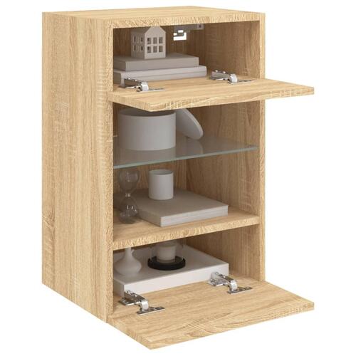 Væghængt tv-bord med LED-lys 40x30x60,5 cm sonoma-eg