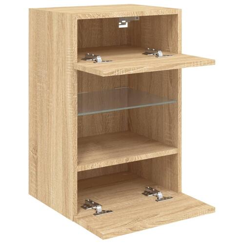 Væghængt tv-bord med LED-lys 40x30x60,5 cm sonoma-eg