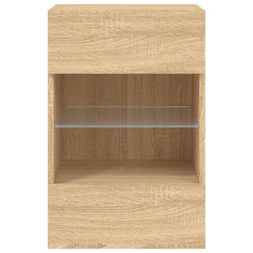 Væghængt tv-bord med LED-lys 40x30x60,5 cm sonoma-eg