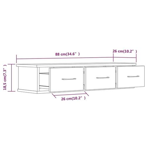 Vægskab 88x26x18,5 cm konstrueret træ røget egetræsfarve