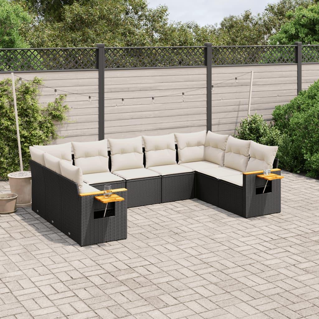 Sofasæt til haven i polyrattan - 9 dele med hynder, sort