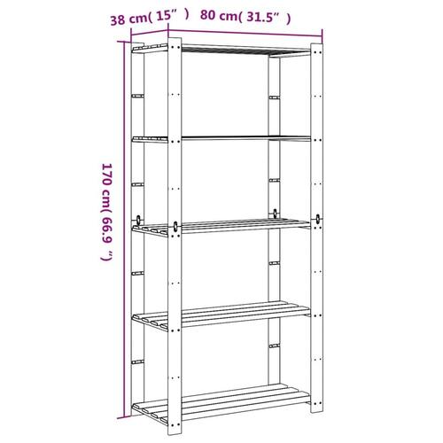 Opbevaringsreol 5 hylder 80x38x170 cm massivt fyrretræ sort