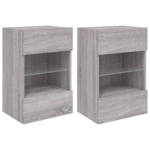 Væghængte tv-borde 2 stk. med LED-lys 40x30x60,5 cm grå sonoma