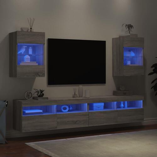 Væghængte tv-borde 2 stk. med LED-lys 40x30x60,5 cm grå sonoma