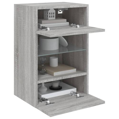 Væghængte tv-borde 2 stk. med LED-lys 40x30x60,5 cm grå sonoma