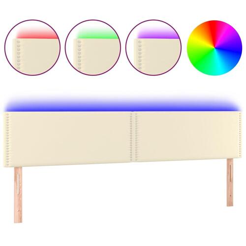 Sengegavl med LED-lys 200x5x78/88 cm kunstlæder cremefarvet
