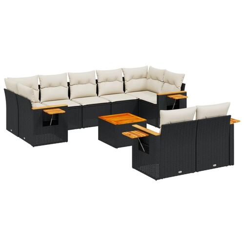 Sofasæt til haven 10 dele med hynder polyrattan sort