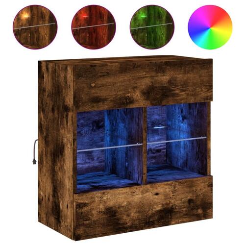 Væghængt tv-bord med LED-lys 58,5x30x60,5 cm røget egetræsfarve