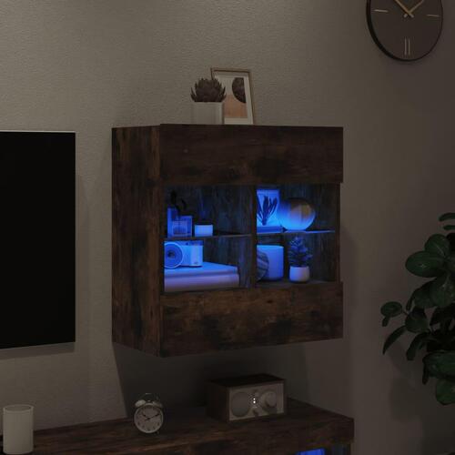Væghængt tv-bord med LED-lys 58,5x30x60,5 cm røget egetræsfarve