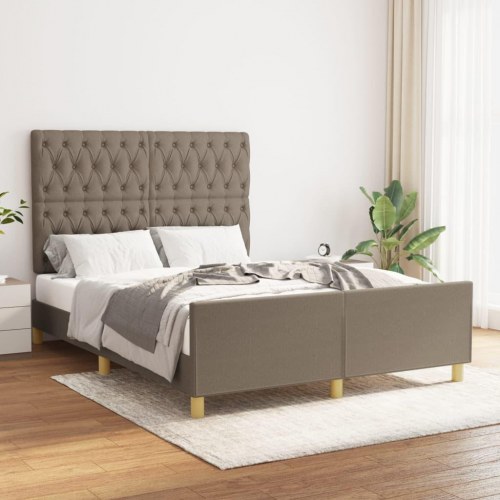 Sengeramme med sengegavl 140x190 cm - stof, gråbrun