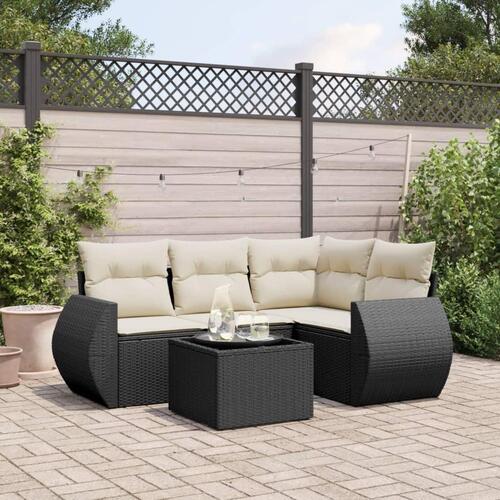 Sofasæt til haven 5 dele med hynder polyrattan sort