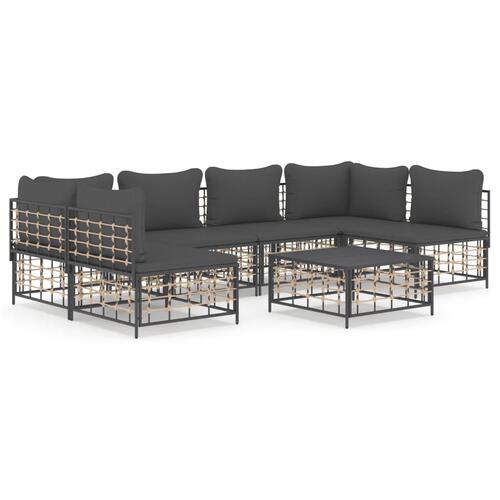 Loungesæt til haven 7 dele med hynder polyrattan antracitgrå