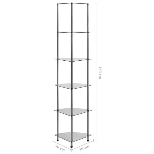 Reol med 6 hylder 30x30x160 cm hærdet glas transparent