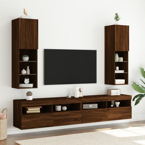 Tv-borde med LED-lys 2 stk. 30,5x30x102 cm brun egetræsfarve