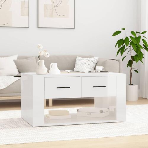 Sofabord 80x50x40 cm konstrueret træ hvid højglans