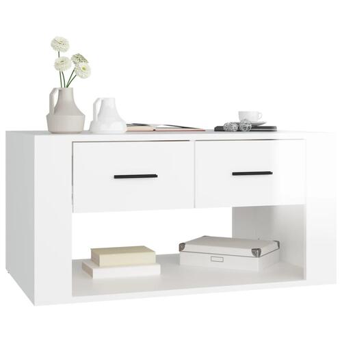 Sofabord 80x50x40 cm konstrueret træ hvid højglans