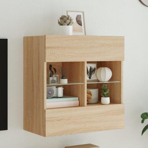 Væghængt tv-bord med LED-lys 58,5x30x60,5 cm sonoma-eg
