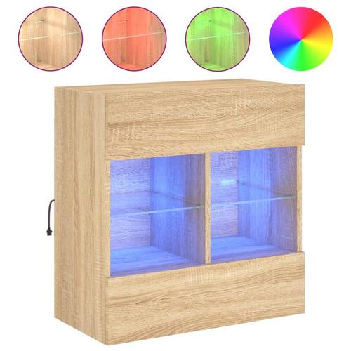 Væghængt tv-bord med LED-lys 58,5x30x60,5 cm sonoma-eg