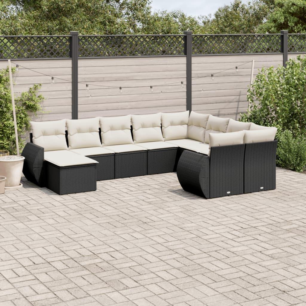 Sofasæt til haven 10 dele med hynder polyrattan sort