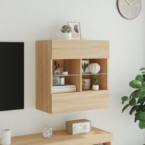 Væghængt tv-bord med LED-lys 58,5x30x60,5 cm sonoma-eg