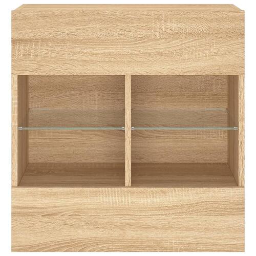 Væghængt tv-bord med LED-lys 58,5x30x60,5 cm sonoma-eg