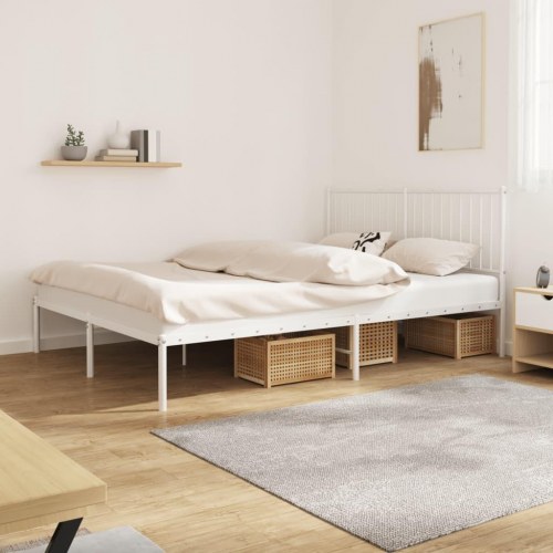 Sengeramme med sengegavl 150 x 200 cm i metal - hvid