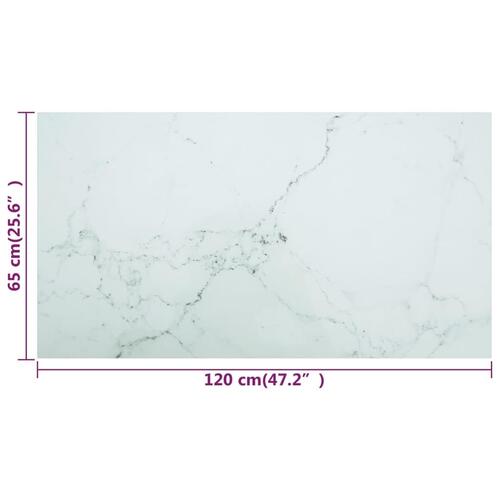 Bordplade 120x65 cm 8 mm hærdet glas med marmordesign hvid