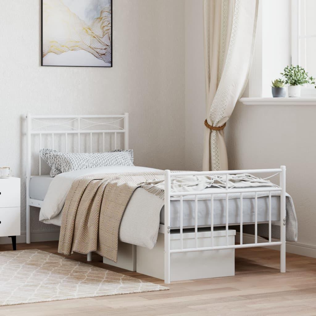 Sengeramme med sengegavl og fodgærde 75x190 cm metal hvid