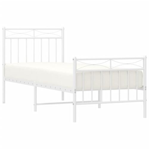 Sengeramme med sengegavl og fodgærde 75x190 cm metal hvid