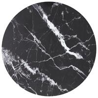 Bordplade Ø70x0,8 cm hærdet glas med marmordesign sort