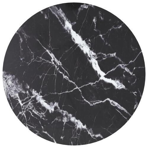 Bordplade Ø70x0,8 cm hærdet glas med marmordesign sort