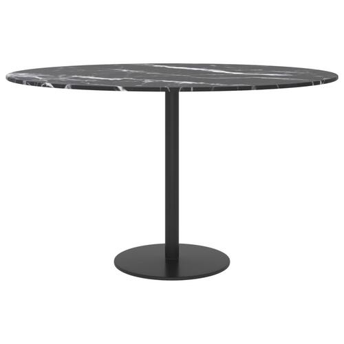 Bordplade Ø70x0,8 cm hærdet glas med marmordesign sort