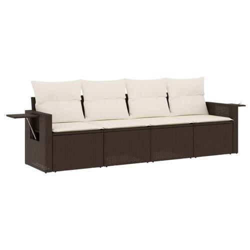 Sofasæt til haven 4 dele med hynder polyrattan brun