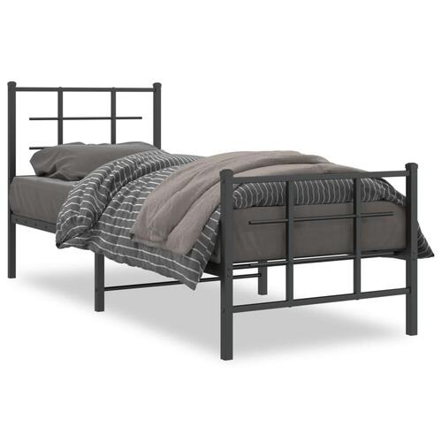 Sengeramme med sengegavl og fodgærde 75x190 cm metal sort