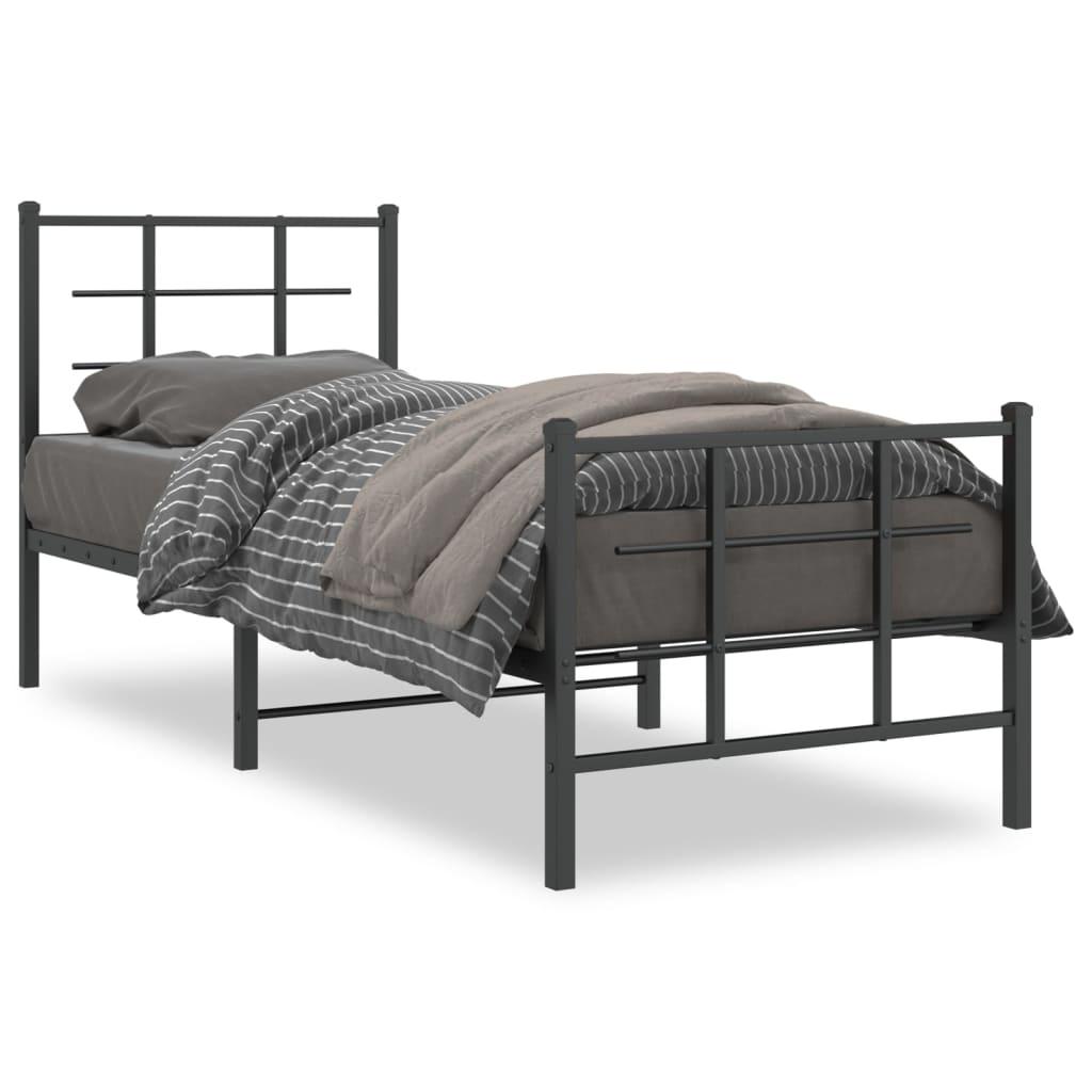 Sengeramme med sengegavl og fodgærde 75x190 cm metal sort