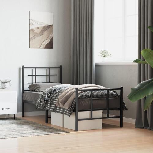 Sengeramme med sengegavl og fodgærde 75x190 cm metal sort