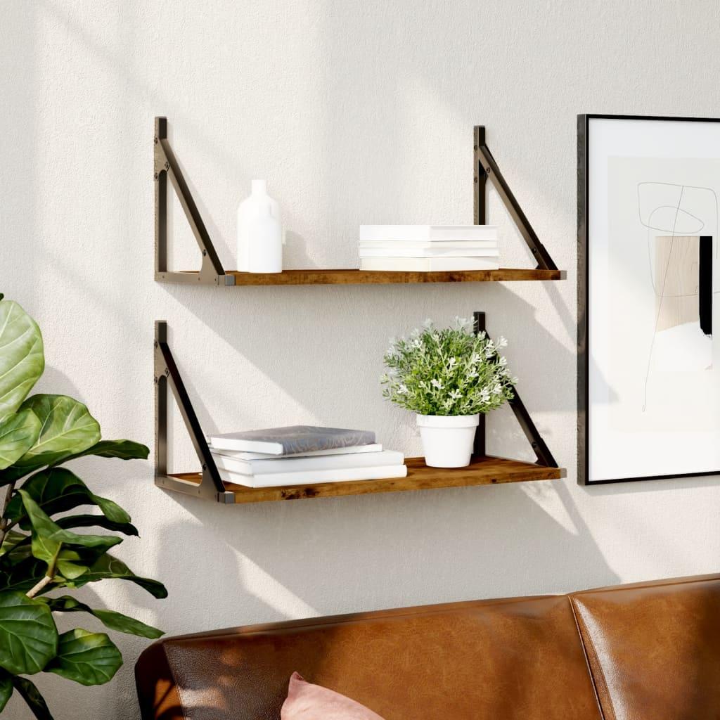 Væghylder 2 stk. 60x25x25,5 cm konstrueret træ røget egetræ billede