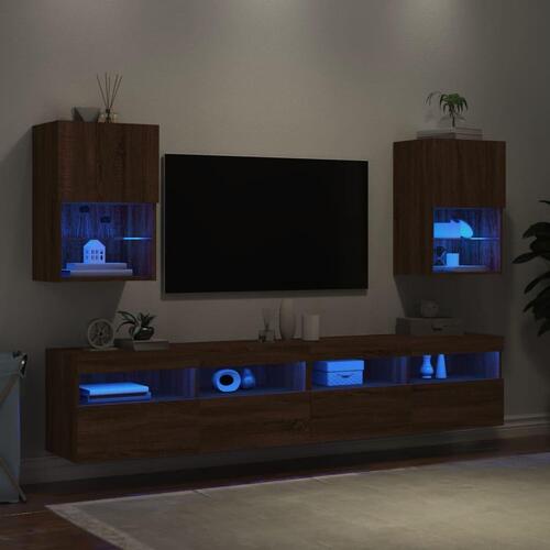 Tv-borde med LED-lys 2 stk. 40,5x30x60 cm brun egetræsfarve