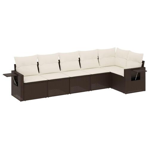 Sofasæt til haven 6 dele med hynder polyrattan brun