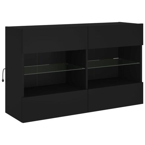 Væghængt tv-bord med LED-lys 98,5x30x60,5 cm sort