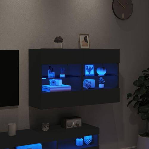 Væghængt tv-bord med LED-lys 98,5x30x60,5 cm sort