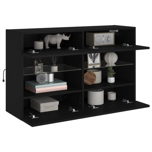 Væghængt tv-bord med LED-lys 98,5x30x60,5 cm sort
